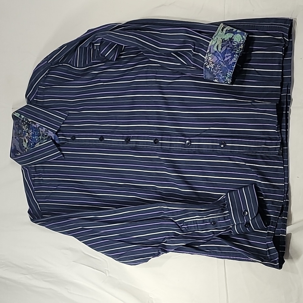 RAGAZZO UOMO Boys Dress Shirt Button Down Striped Size 20R Long Sleeve Blue
